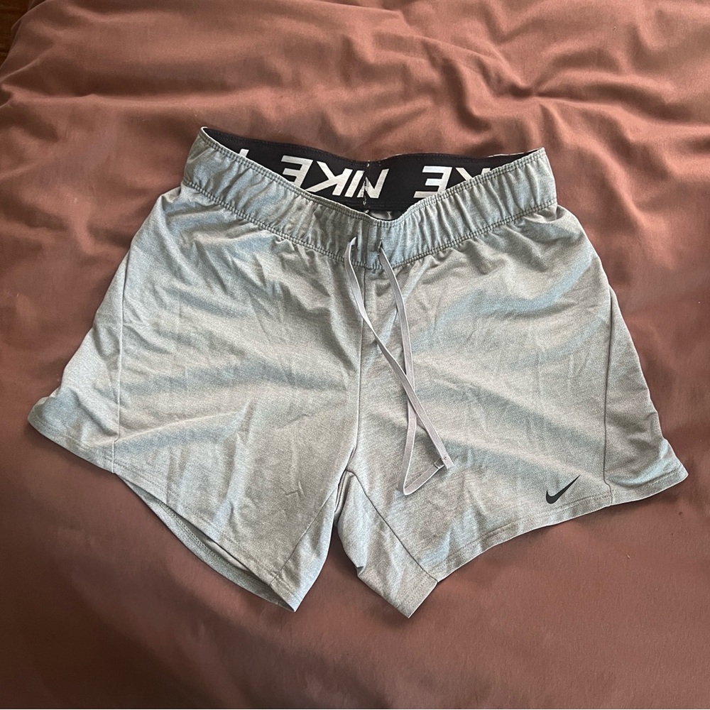Nike Gray Women's Athletic Shorts with Black Branded Waistband